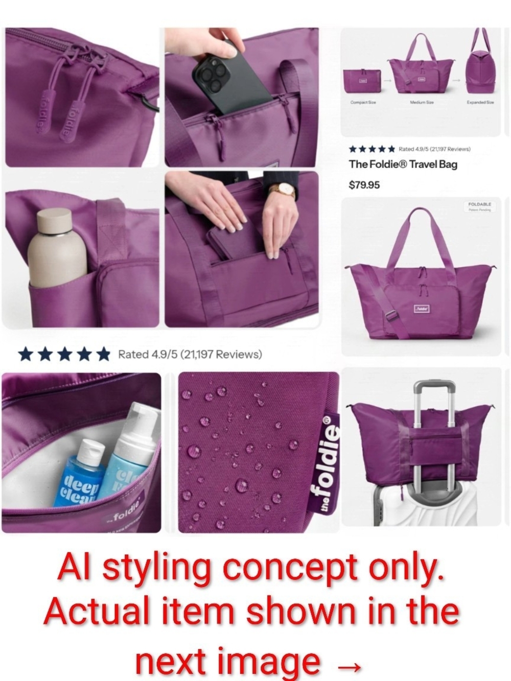 The Foldie® Foldable Travel Tote Bag — Rich Purple